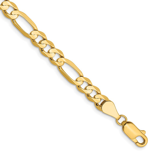 Pulsera Figaro abierta cóncava de 14k y 5,5 mm