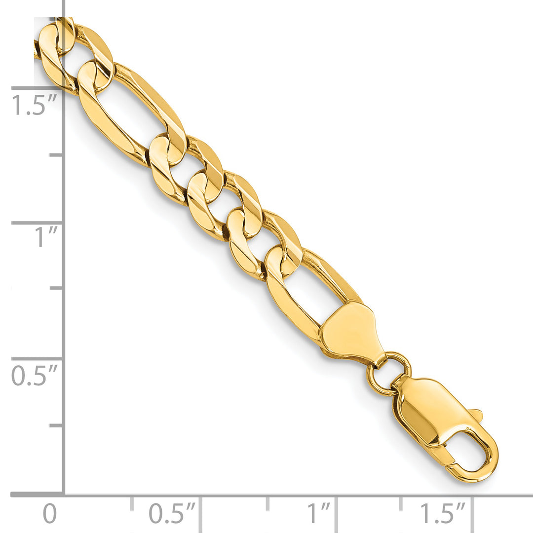 Pulsera Figaro abierta cóncava de 14k y 7,5 mm