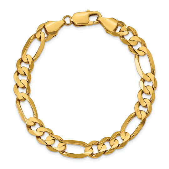 Pulsera Figaro abierta cóncava de 14k y 8,75 mm