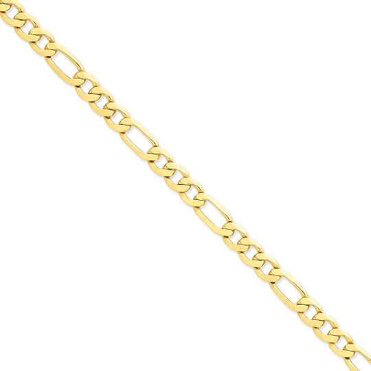 Pulsera Figaro abierta cóncava de 14k y 8,75 mm