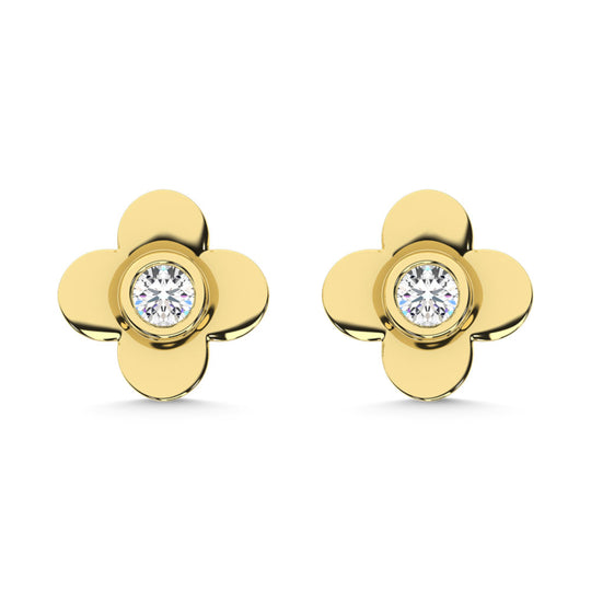 Diamante cultivado en laboratorio de oro amarillo de 10 quilates de 1/10 quilates total. Pendientes Tr√©bol