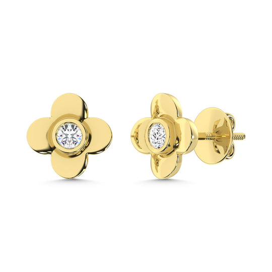 Diamante cultivado en laboratorio de oro amarillo de 10 quilates de 1/10 quilates total. Pendientes Tr√©bol