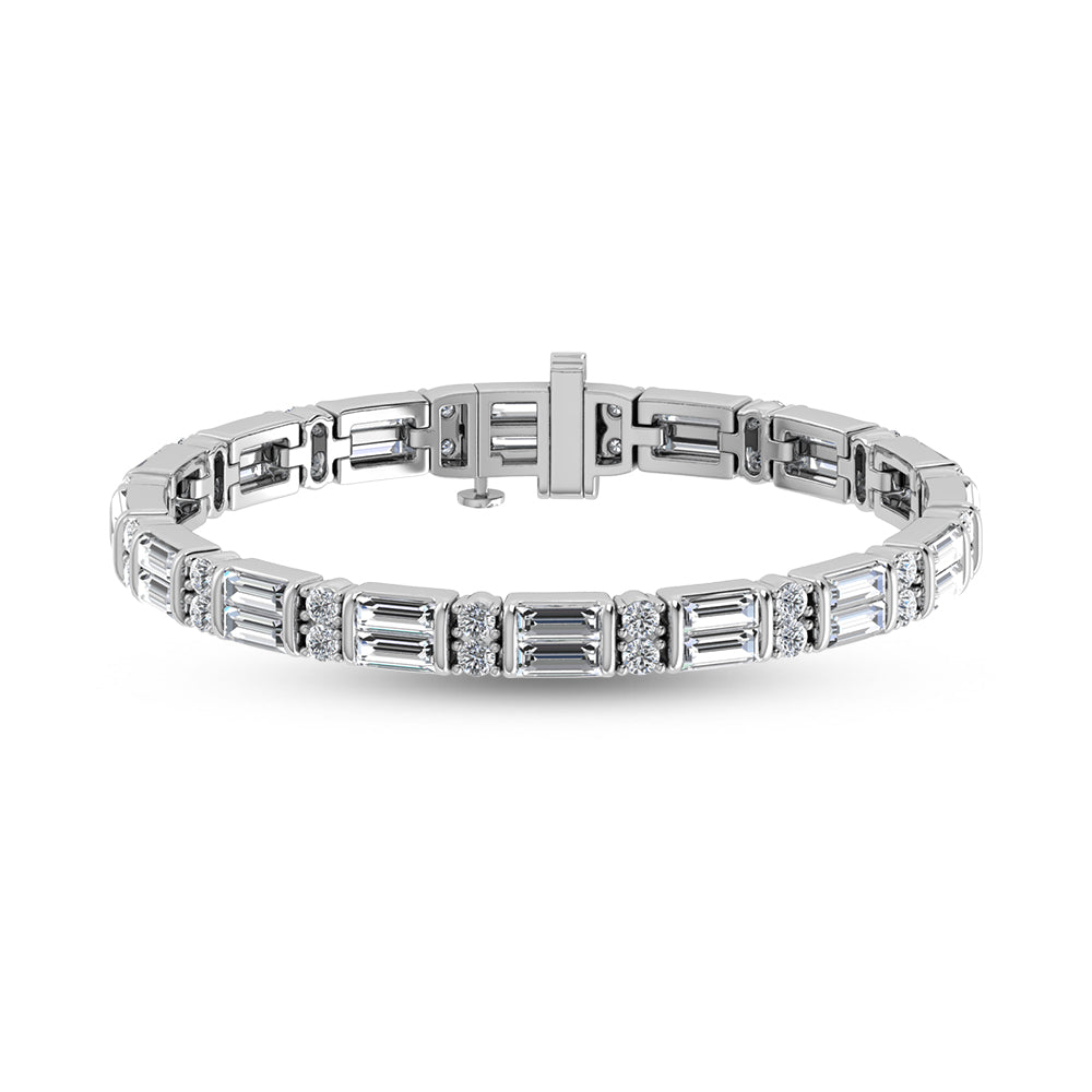 Diamante cultivado en laboratorio, redondo y baguette, de oro blanco de 14 quilates, 8 qt. total. Pulsera de tenis