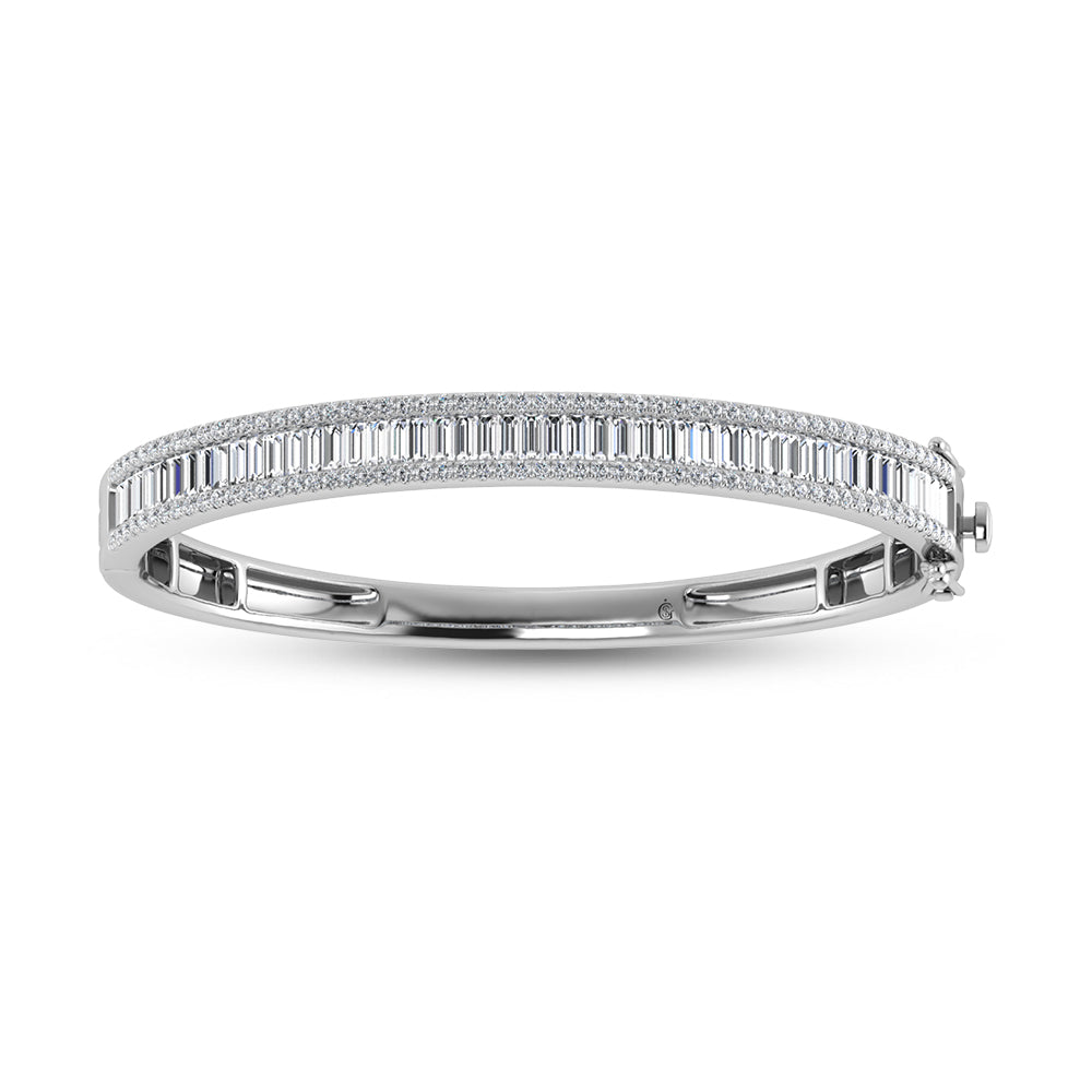 Diamante cultivado en laboratorio, redondo y baguette, de oro blanco de 14 quilates, 5 qt. total. Brazalete