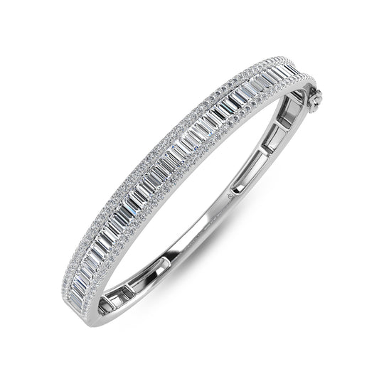 Diamante cultivado en laboratorio, redondo y baguette, de oro blanco de 14 quilates, 5 qt. total. Brazalete