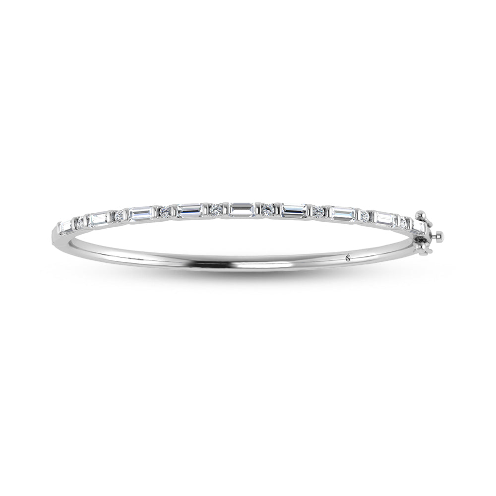 Diamante cultivado en laboratorio, redondo y baguette, de oro blanco de 14 quilates, 2 qt. total. Brazalete