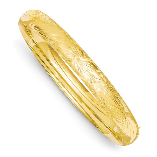 Brazalete Bangle Oversized 14K Oro Amarillo Cortado con Láser y Bisagra de 8 mm