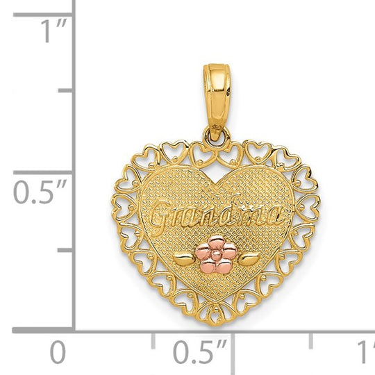 Dije de Corazón "ABUELA" con Flor en Oro de 14k Bicolor