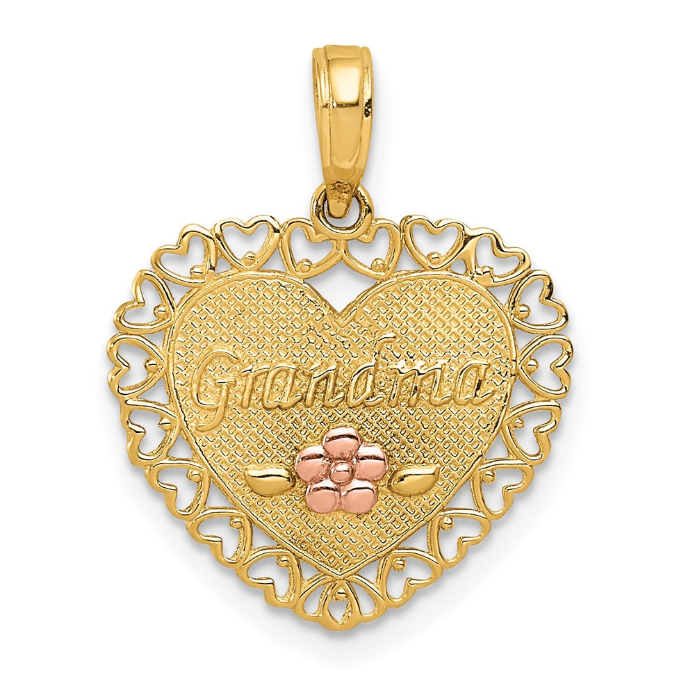 Dije de Corazón "ABUELA" con Flor en Oro de 14k Bicolor