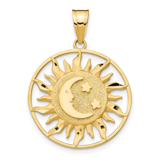 Dije de Sol con Luna y Estrellas en Oro Amarillo de 14K