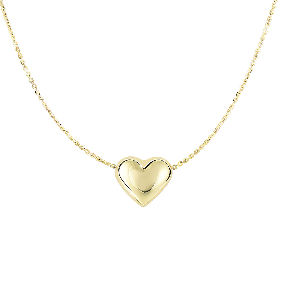 Collar de corazón inflado pulido en oro de 14 quilates