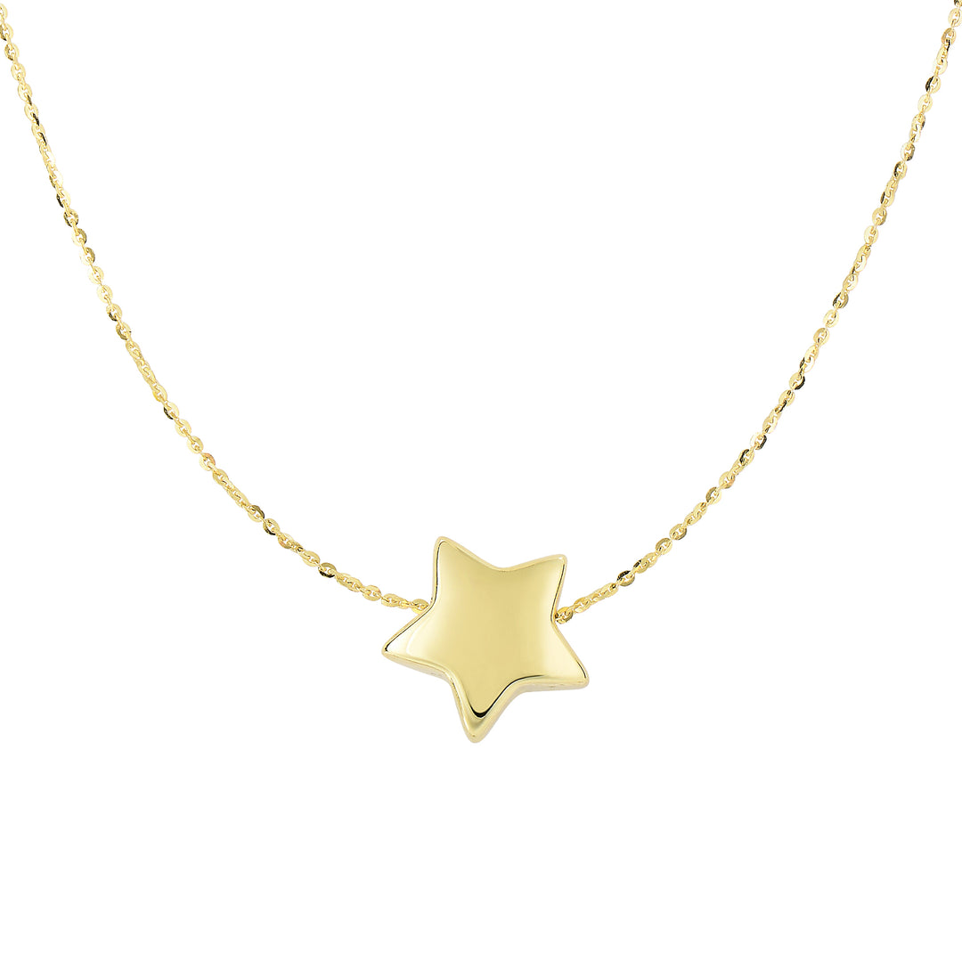 Collar de estrella inflada pulida de oro de 14 quilates