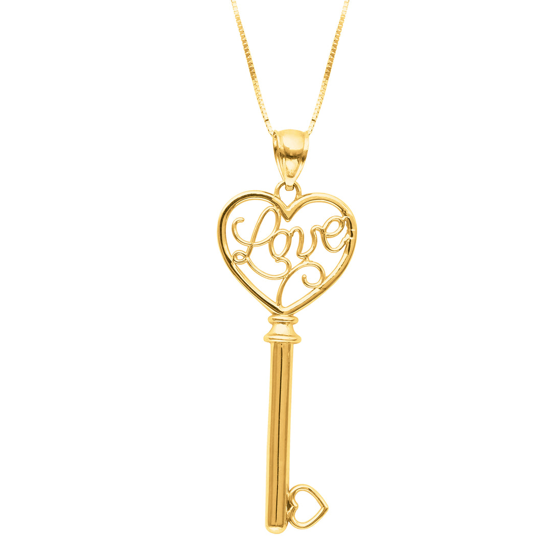 Collar con llave de amor pulido en oro de 14 quilates