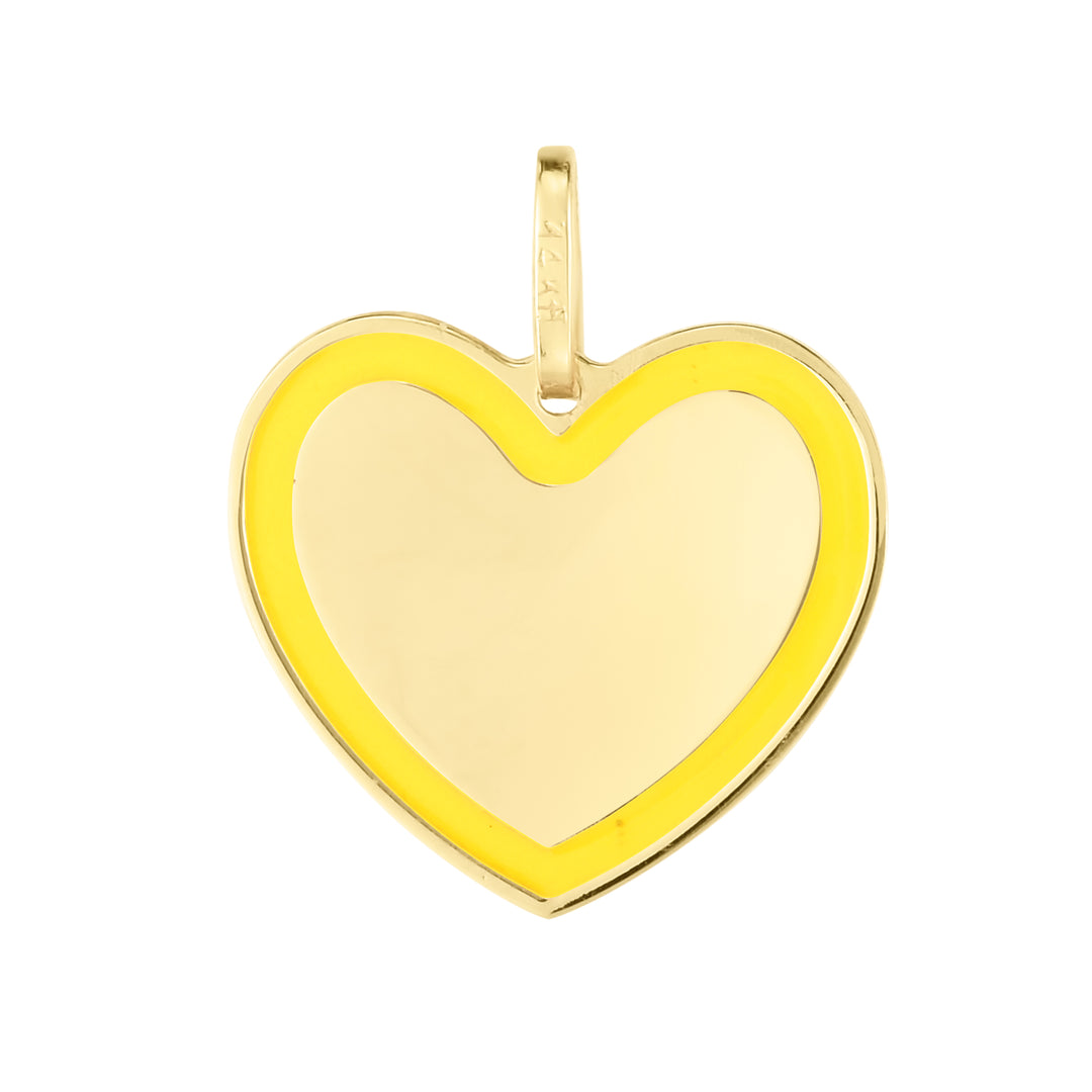 Dije de corazón esmaltado amarillo de 14 quilates