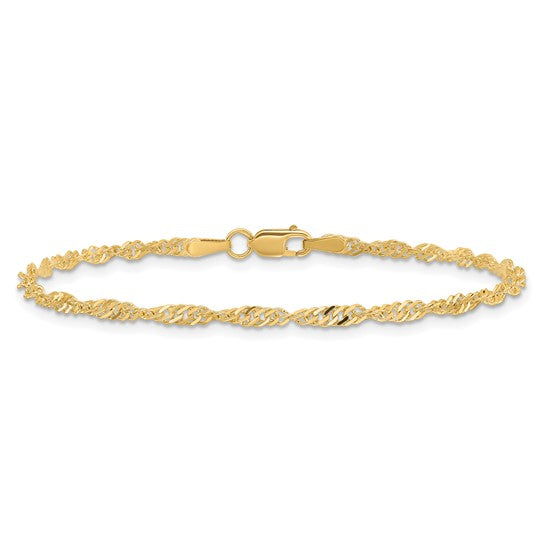 Pulsera de Oro Amarillo de 14k de 8 pulgadas y 2 mm, con Cierre de Langosta