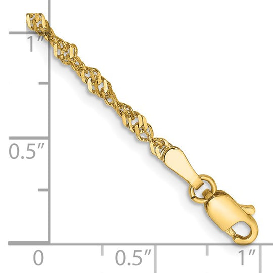 Pulsera de Oro Amarillo de 14k de 7 pulgadas y 2 mm, con Cierre de Langosta