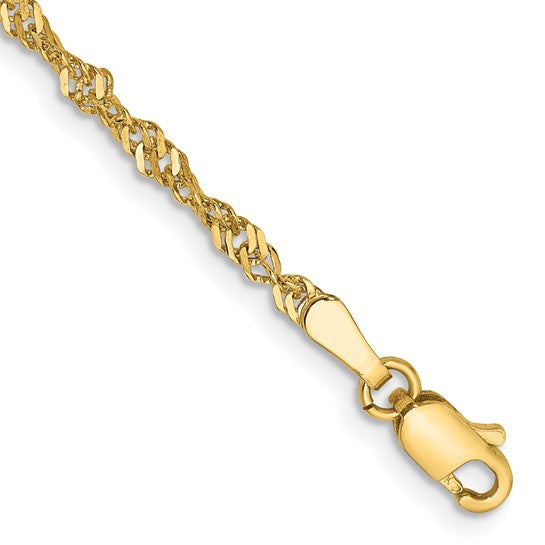 Pulsera de Oro Amarillo de 14k de 7 pulgadas y 2 mm, con Cierre de Langosta