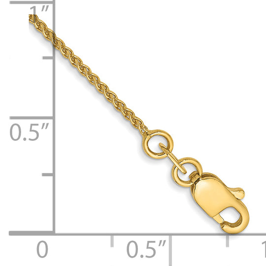 Tobillera de Cadena Espiga Pulida Sólida de 14k y 1.05 mm