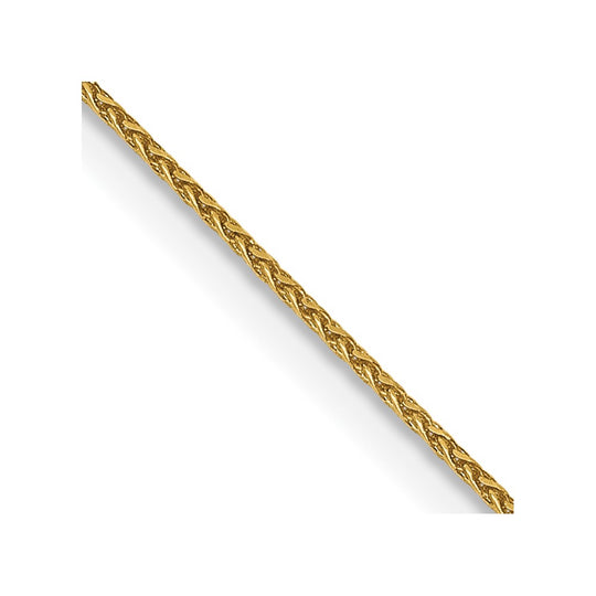 Cadena tipo espiga en oro de 14k, con 24 pulgadas y 0.85 mm, con cadena con cierre de anillo de resorte.