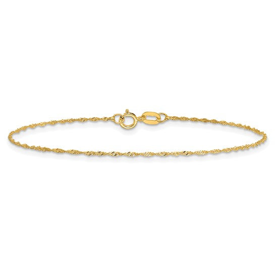 Pulsera de Oro Amarillo de 14k de 6 pulgadas y 1 mm, con Cierre de Anillo de Resorte