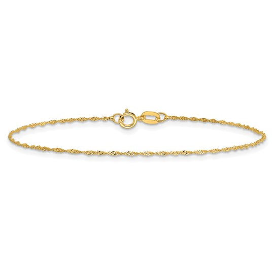 Pulsera de Oro Amarillo de 14k de 6 pulgadas y 1 mm, con Cierre de Anillo de Resorte