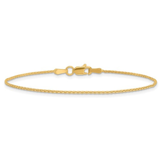 Pulsera de 6 pulgadas de 1.2mm de Pulsera Parisina de Trigo en Oro Amarillo de 14k con Cierre de Langosta