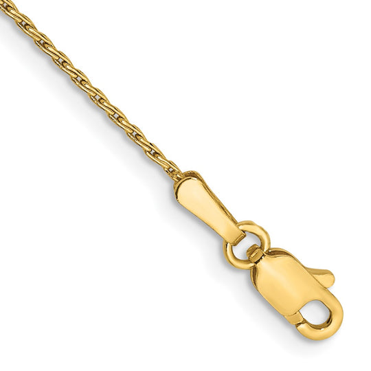 Pulsera de Trigo Parisino Redonda de 1mm en Oro Amarillo de 14k con Cierre de Langosta de 7 pulgadas