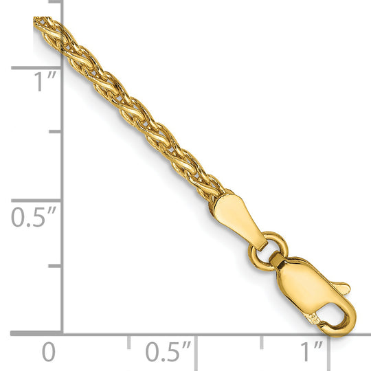 Pulsera de Trigo Parisino de 2.25mm en Oro Amarillo de 14k con Cierre de Langosta de 7 pulgadas