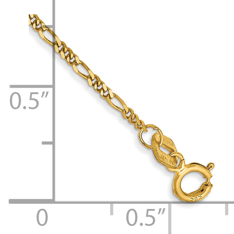 Pulsera Figaro Plana de 1.25mm en Oro Amarillo de 14k con Cierre de Anillo de Resorte de 6 pulgadas