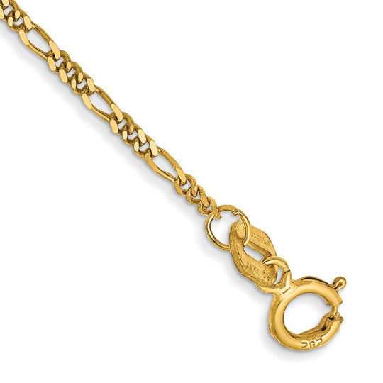 Pulsera Figaro Plana de 1.25mm en Oro Amarillo de 14k con Cierre de Anillo de Resorte de 6 pulgadas