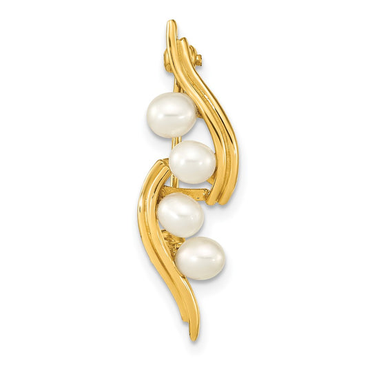 Broche con Perlas de Gota Blanca de 4-5mm de Agua Dulce Cultivadas y Oro Amarillo de 14k