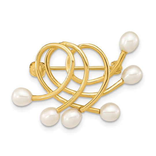 Broche con Perla de Gota Blanca de 4-5mm y Oro Amarillo de 14k