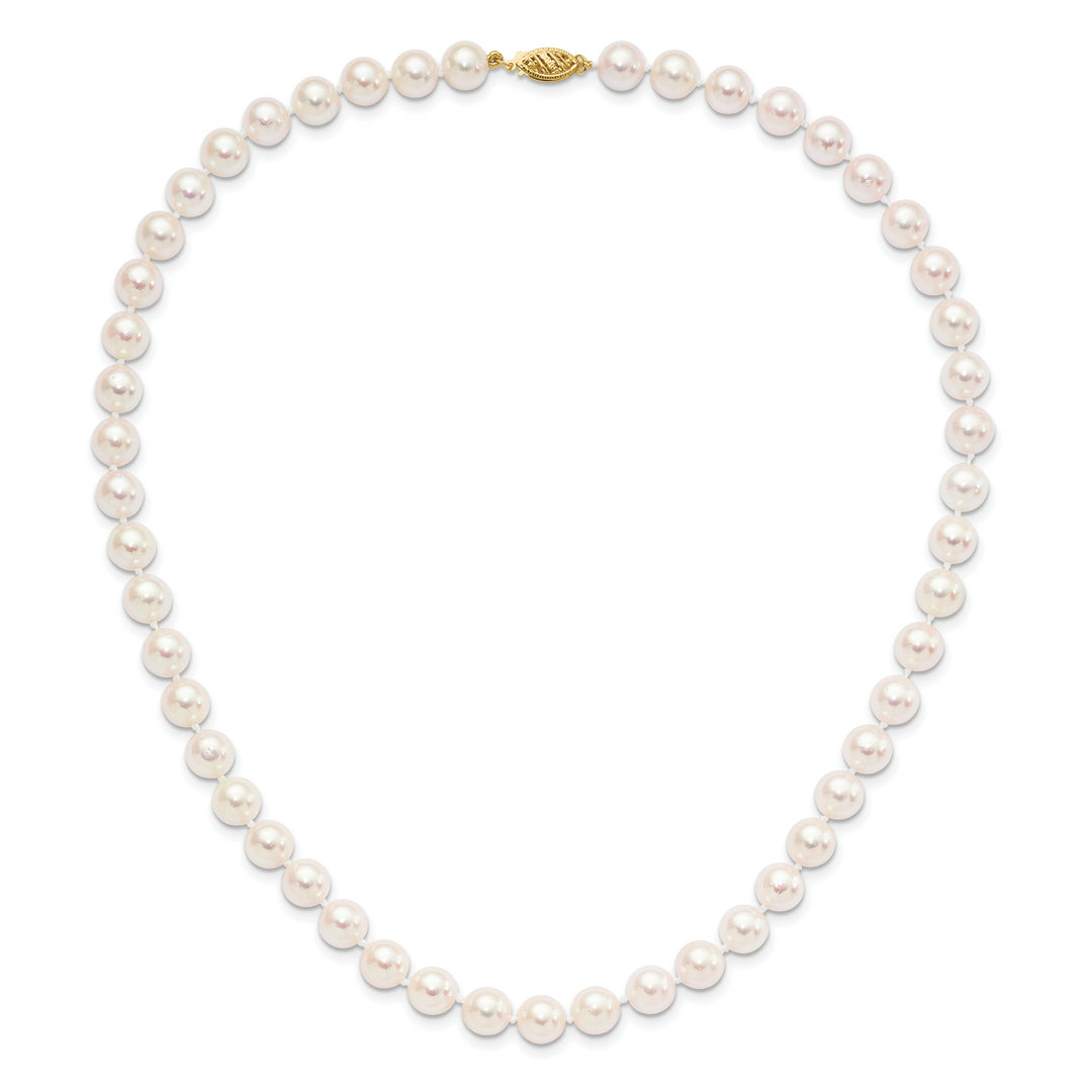 Collar de Oro Amarillo de 14k con Perlas Redondas Blancas Akoya de Agua Salada Cultivadas - 20 Pulgadas