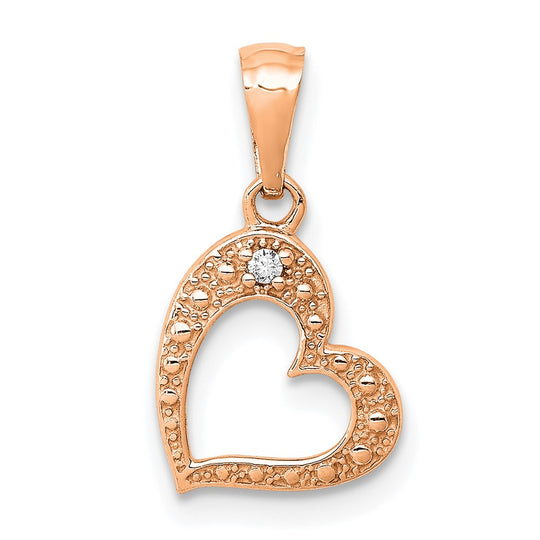 Colgante de Corazón en Oro Rosa de 14k con Diamante de 0.01 ct