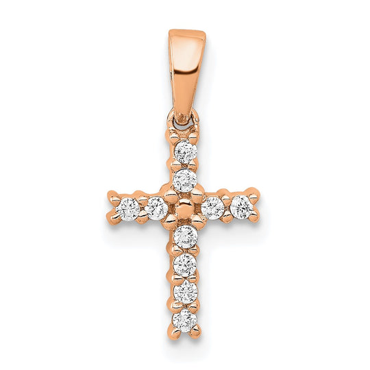 Dije de Cruz Latina en Oro Rosa de 14k con Diamantes