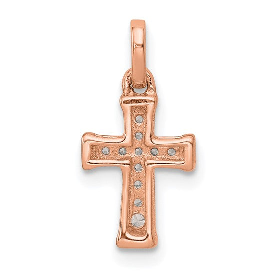 Colgante de Cruz Latina Pequeña en Oro Rosa 14K con Diamantes