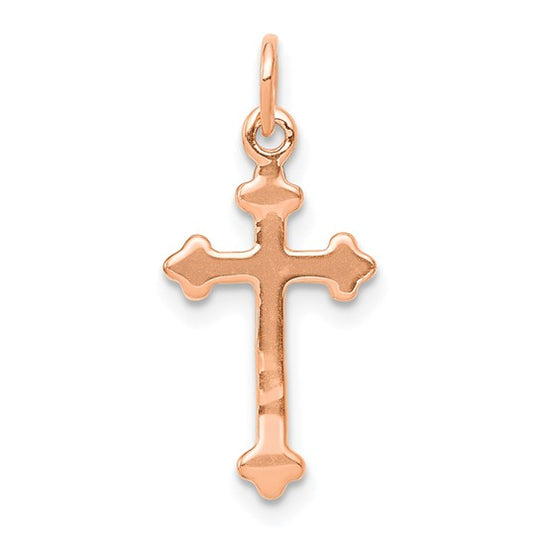 Colgante de Cruz de Diamante con Brotes en Oro Rosa 14K