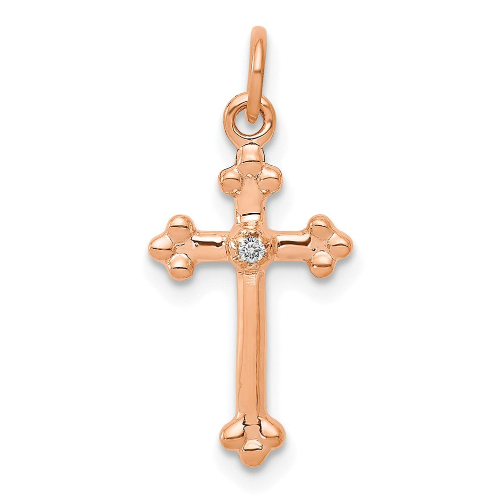 Colgante de Cruz de Diamante con Brotes en Oro Rosa 14K