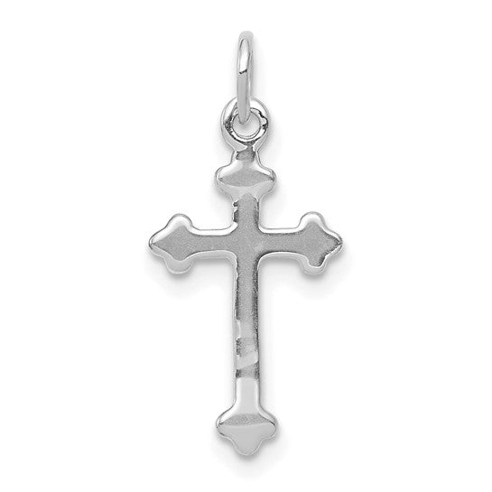 Colgante de Cruz de Diamante con Brotes en Oro Blanco 14K