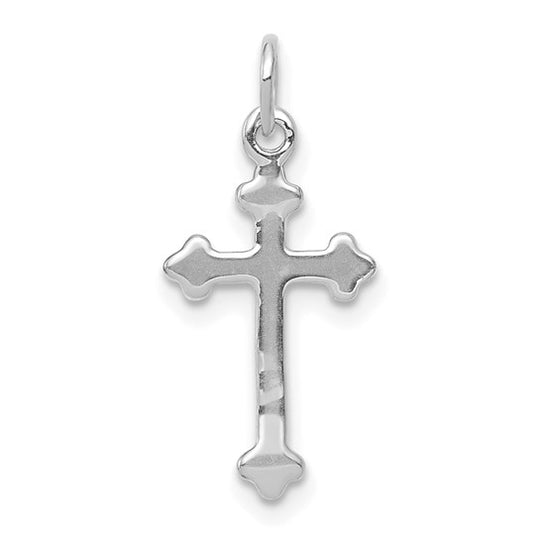 Colgante de Cruz de Diamante con Brotes en Oro Blanco 14K