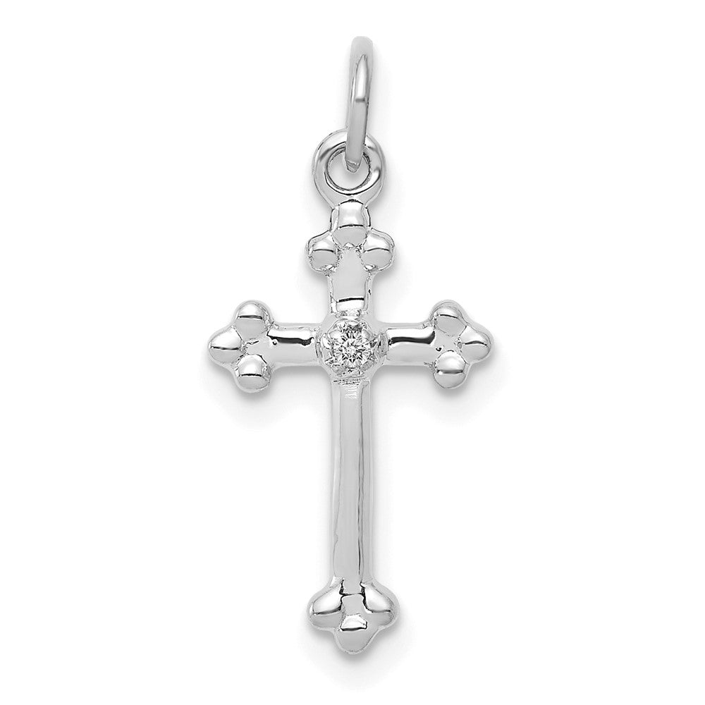 Colgante de Cruz de Diamante con Brotes en Oro Blanco 14K