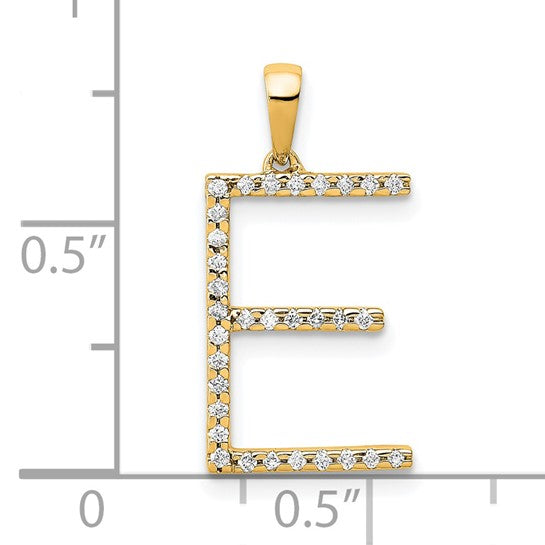 Dije con la Inicial "E" en Oro Amarillo de 14k con Diamante