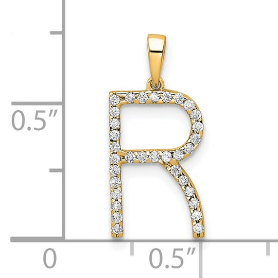 Colgante Inicial Letra R con Diamantes en Oro Amarillo de 14k