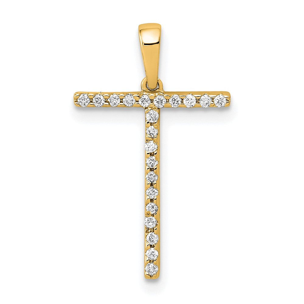 Colgante de Inicial "T" en Oro Amarillo de 14k con Diamante