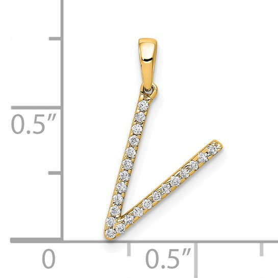 Colgante con la Inicial "V" en Oro Amarillo de 14k con Diamante