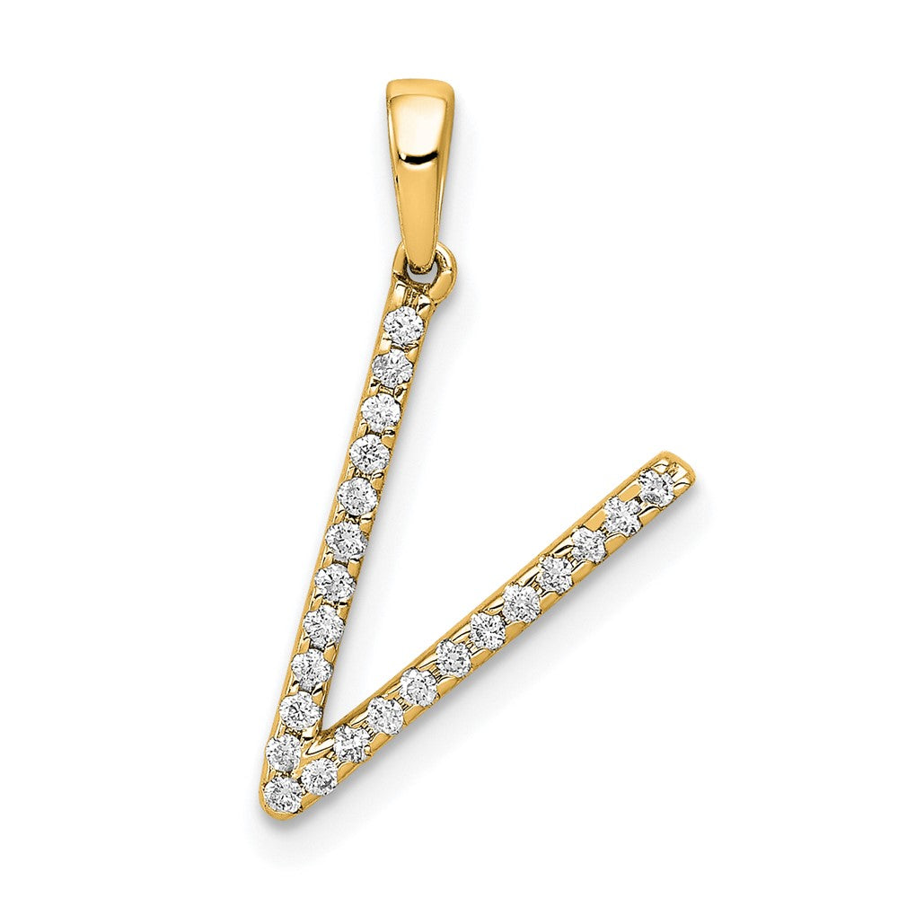 Colgante con la Inicial "V" en Oro Amarillo de 14k con Diamante