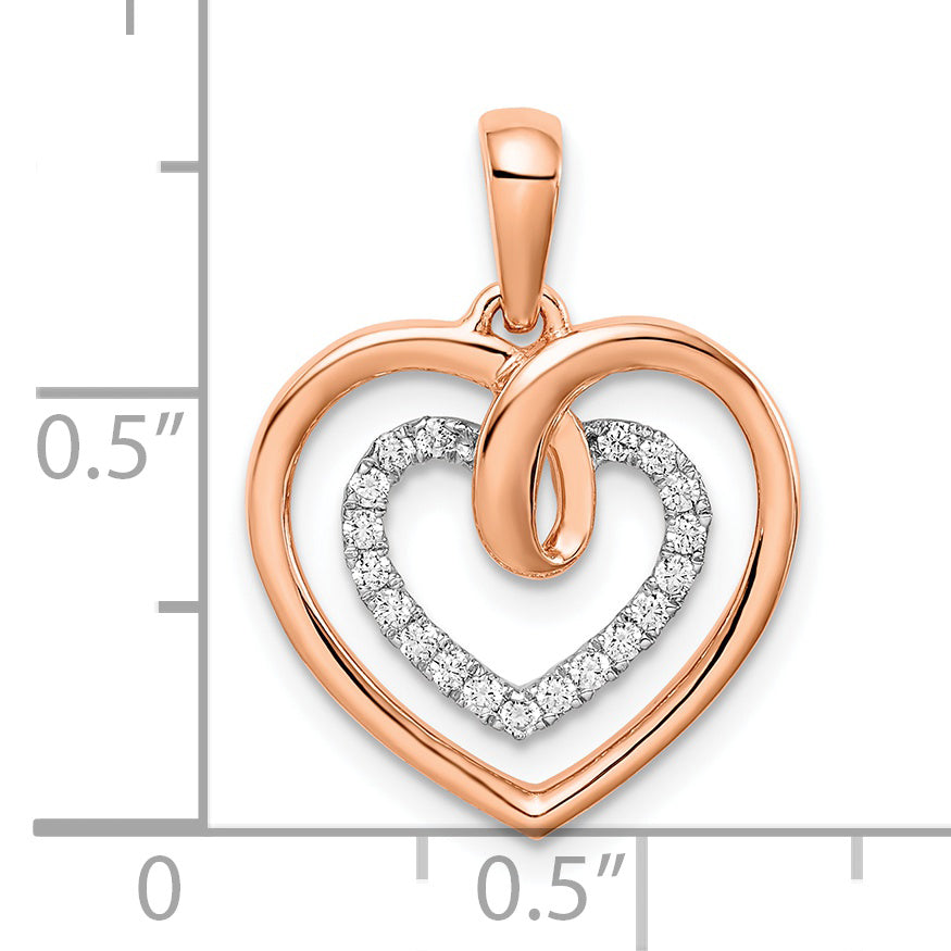 Colgante de Corazón con Diamantes en Oro Blanco y Rosa de 14k