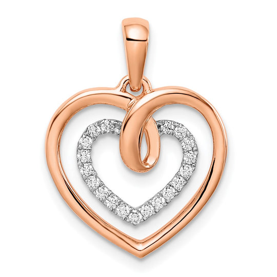 Colgante de Corazón con Diamantes en Oro Blanco y Rosa de 14k