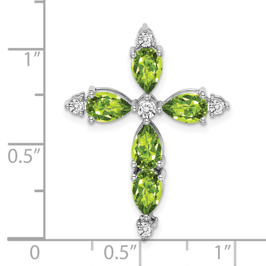 Deslizador de Cadena con Cruz de Peridoto y Diamantes en Oro Blanco 14K