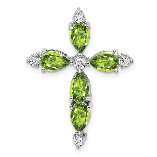 Deslizador de Cadena con Cruz de Peridoto y Diamantes en Oro Blanco 14K